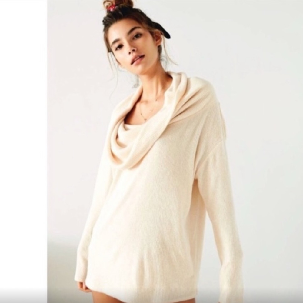 UO Out From Under Cream Luna Cowl Neck Sweater